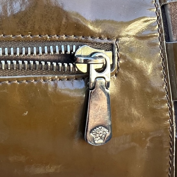 Gianni Versace Suede Brown Patent Leather Bag Shoulder Hobo Shopper Drawstring - Picture 12 of 15